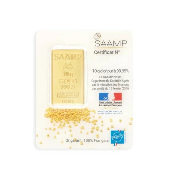 Lingot d'or de 10 grammes, affineur accrédité LBMA