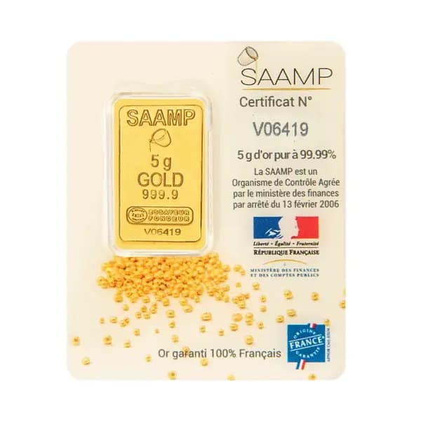 Lingot d'or de 5 grammes, affineur accrédité LBMA
